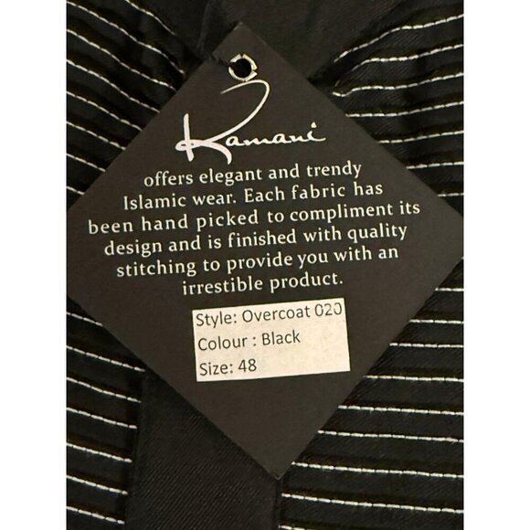 Kamani Mens or Youth Black Islamic Thobe Robe White Thread Embellishment Size 48 - Picture 7 of 13